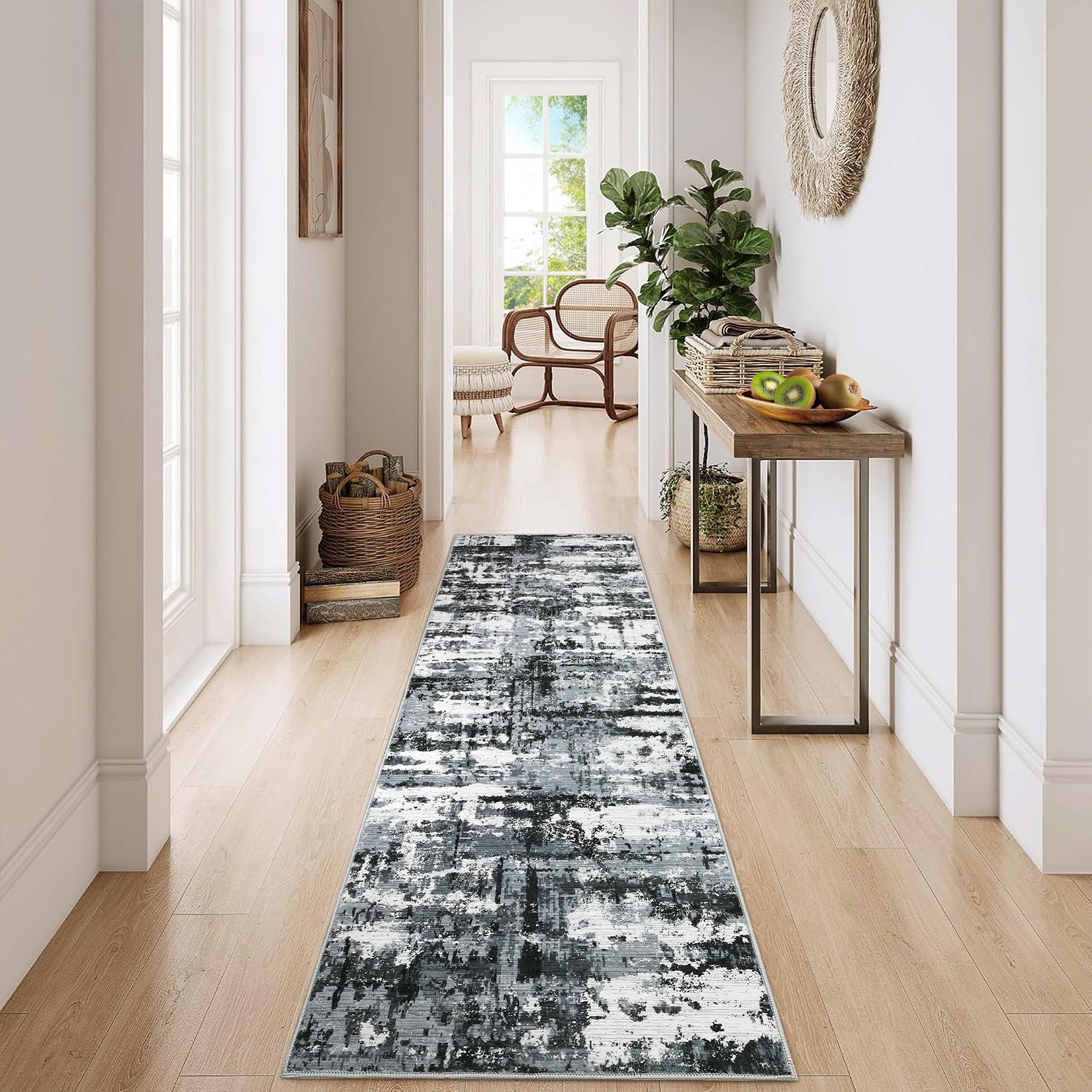 Garvee Runner Rug 2x6 Black Grey Hallway Entryway Runner Washable Modern Abstract Area Rug Low Pile Non Slip Kitchen Runner Mat Contemporary Throw Runner Rug Soft Floor Cover for Bedroom - Image 4