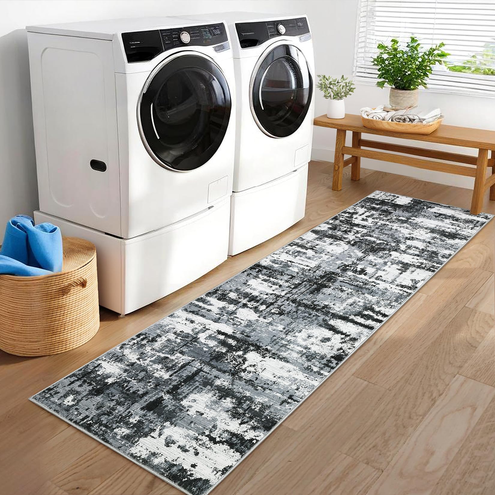 Garvee Runner Rug 2x6 Black Grey Hallway Entryway Runner Washable Modern Abstract Area Rug Low Pile Non Slip Kitchen Runner Mat Contemporary Throw Runner Rug Soft Floor Cover for Bedroom - Image 5