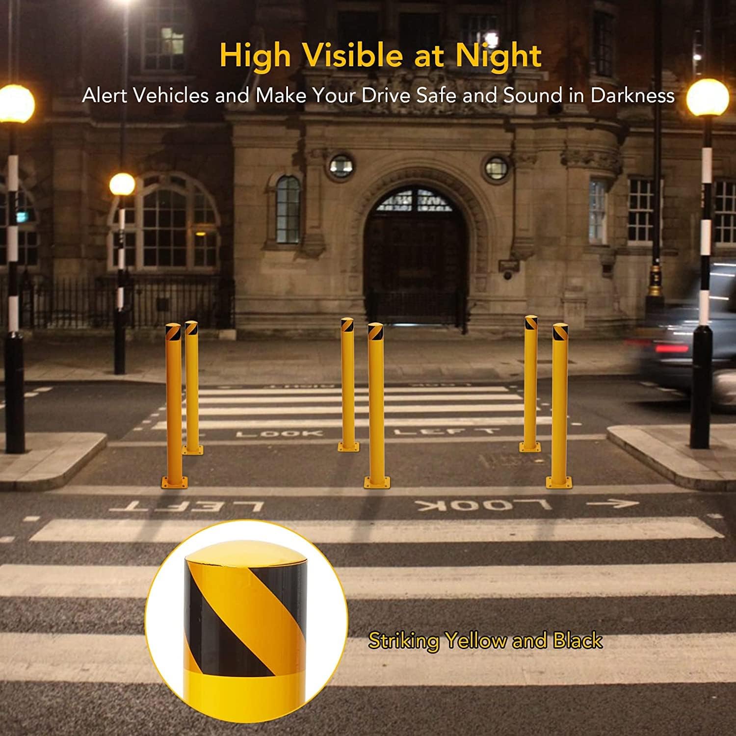 Garvee Safety Bollard 6 Packs, Garvee 36 in Height Bollard Post, 4.5 in Diameter, Yellow Safety Steel Bollard Post with 24 Anchor Bolts, for Traffic Control, Driveway Barrier, Parking Pole - Image 6