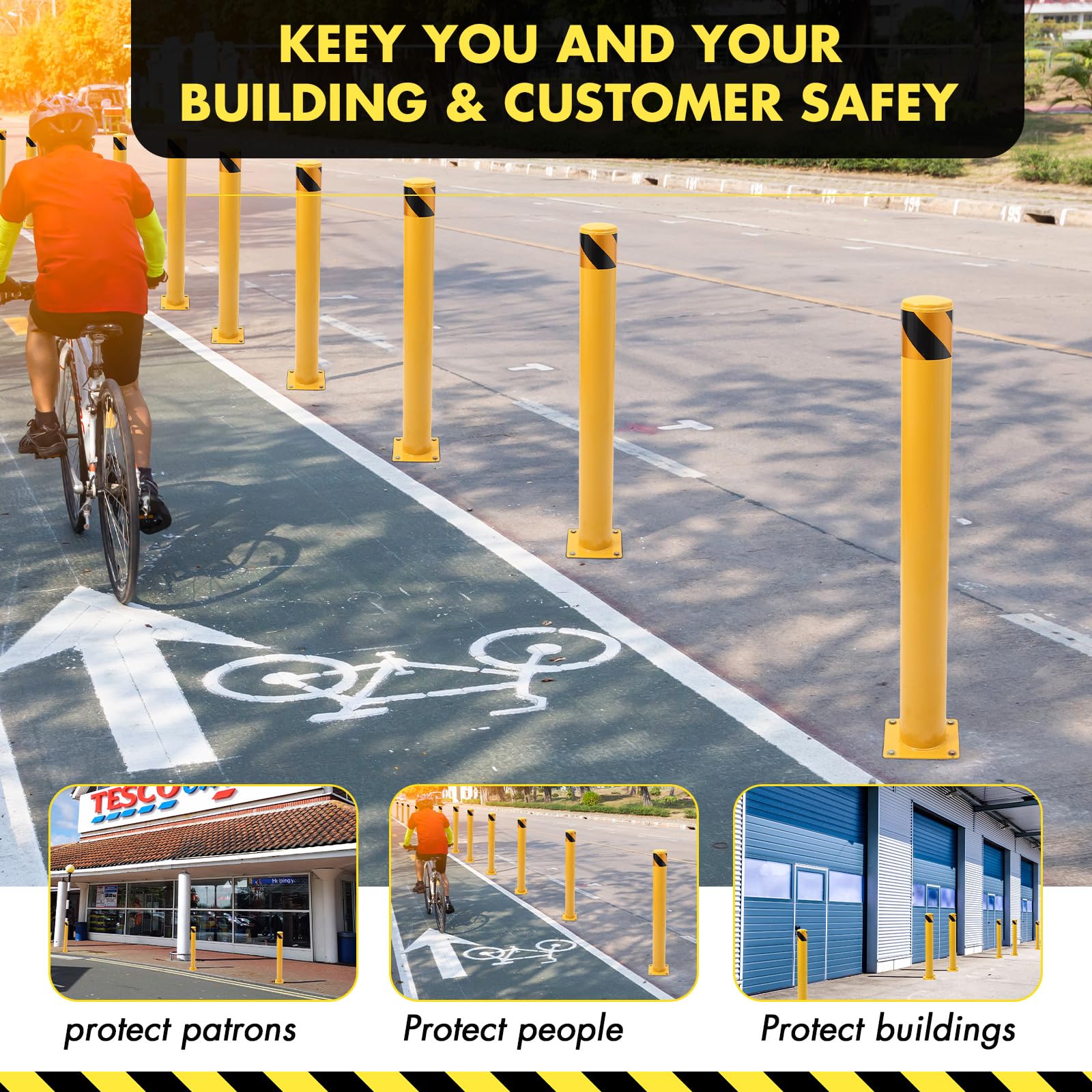 GARVEE Safety Bollard Post, 42 x 4.5 in Steel Removable Traffic Parking Barrier Bollards, Yellow, 2 Pack - Image 5