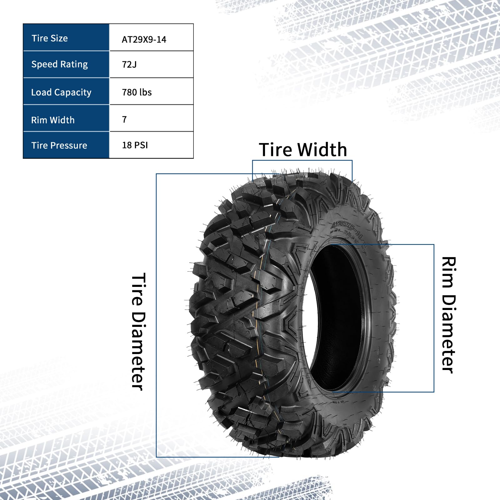 Garvee Set of 4 All-Terrain ATV/UTV Tires 29x9-14 Front & 29x11-14 Rear, 6PR ATV Tire for Trail Riding, Mud, Sand, Farm & Outdoor Work,DAV110 - Image 3