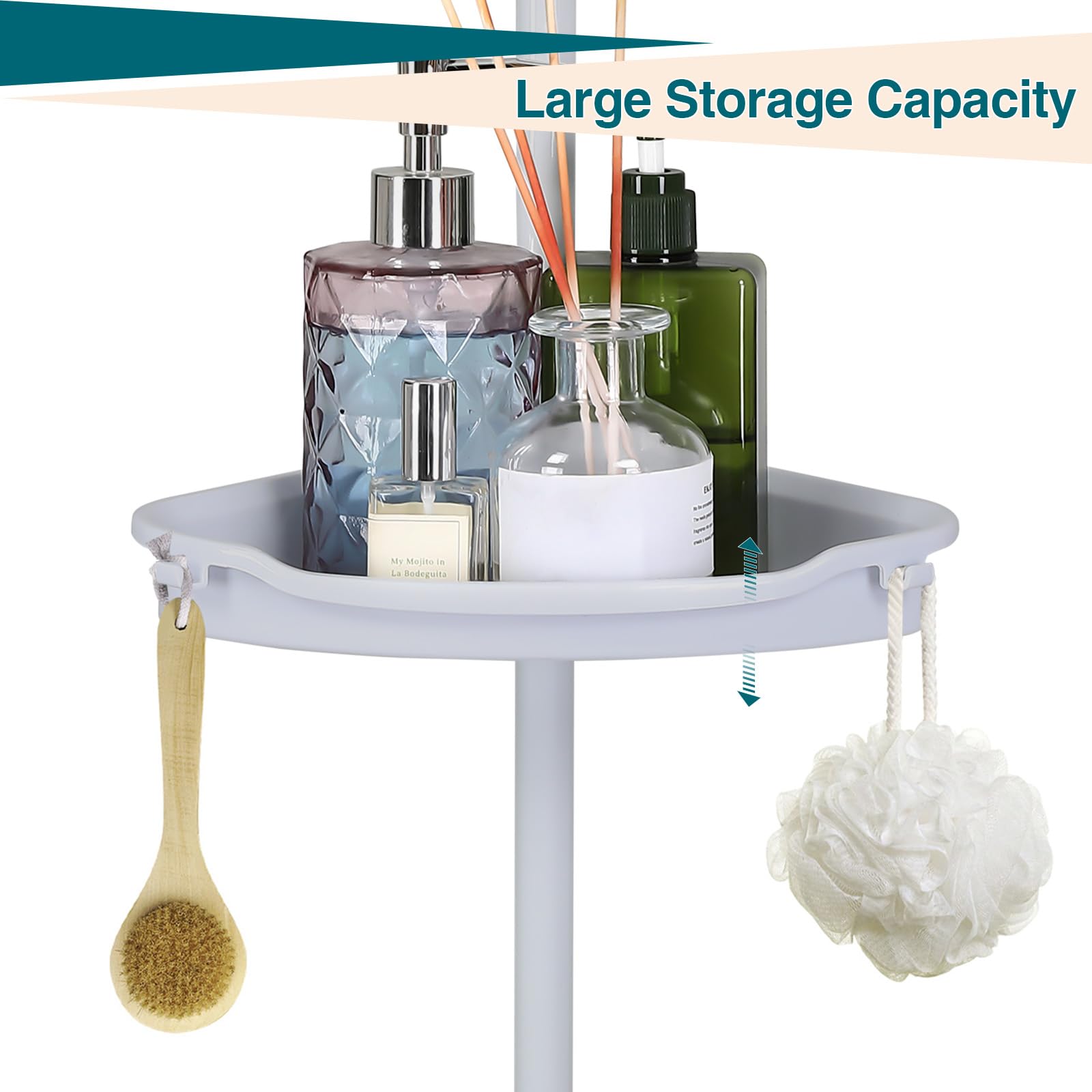 Garvee Shower Caddy Tension Pole: 4-Tier Rust-Resistant djustable Trays bathroom storage 123in, Height Adjustable Trays Shower Shelves for Bathroom, White - Image 3
