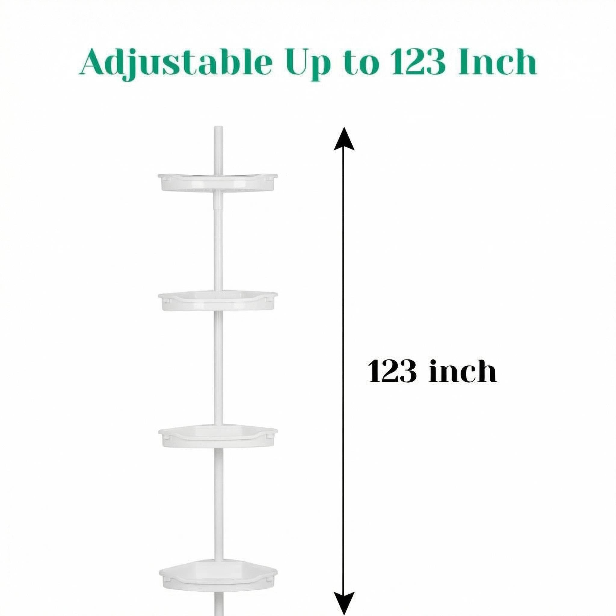 Garvee Shower Caddy Tension Pole: 4-Tier Rust-Resistant djustable Trays bathroom storage 123in, Height Adjustable Trays Shower Shelves for Bathroom, White - Image 5