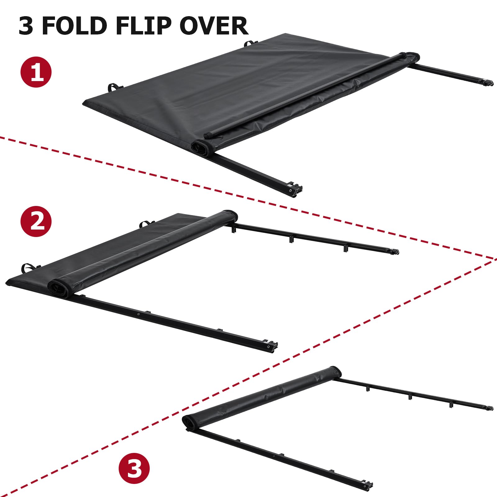 Garvee Soft Tri-fold Truck Bed Tonneau Cover Compatible with 2015-2023 F150 Supercrew Double cab 5.5 ft/67.1 in Bed - Image 3
