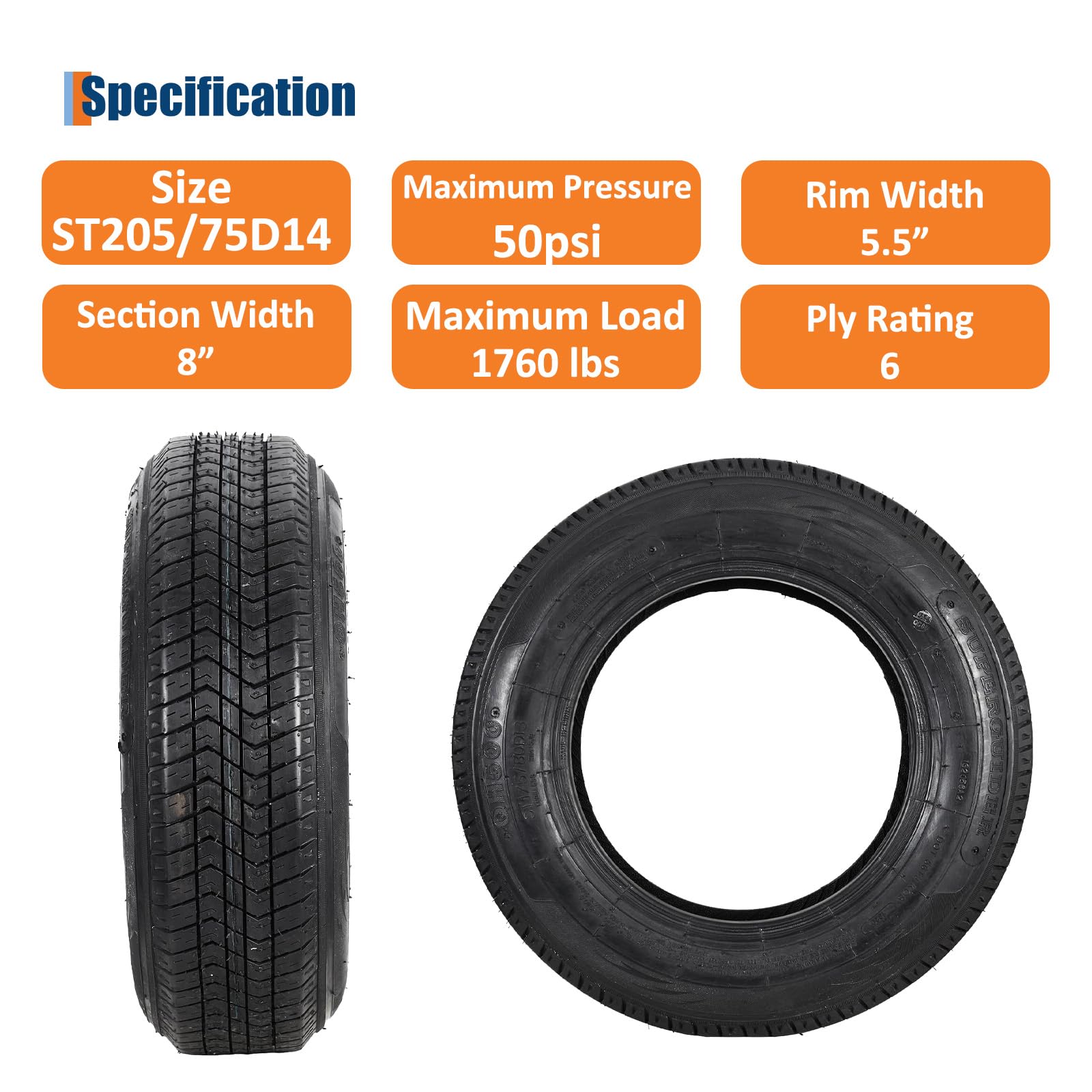 Garvee ST205/75D14 Trailer Tires - Load Range C (6-Ply) - Set of 2, Load Range C, 6 PLY - Image 3