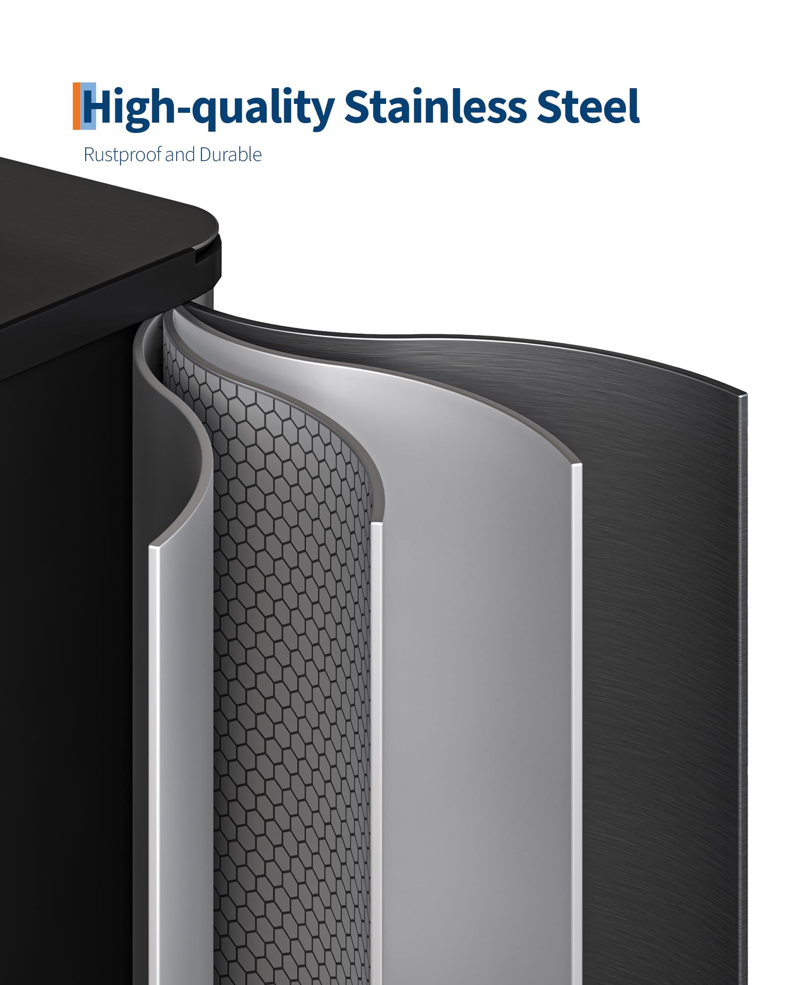 Garvee Stainless Steel Garbage Can, 2 x 8 gal Dual Compartment Trash Can with 2 Inner Buckets and Soft Close Lid, Foot Pedal Garbage Bin for Bathroom, Living Room, Kitchen, Black - Image 3