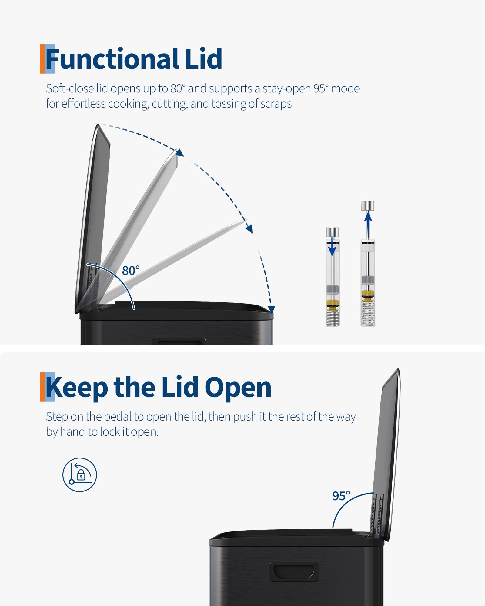 Garvee Stainless Steel Garbage Can, 2 x 8 gal Dual Compartment Trash Can with 2 Inner Buckets and Soft Close Lid, Foot Pedal Garbage Bin for Bathroom, Living Room, Kitchen, Black - Image 5