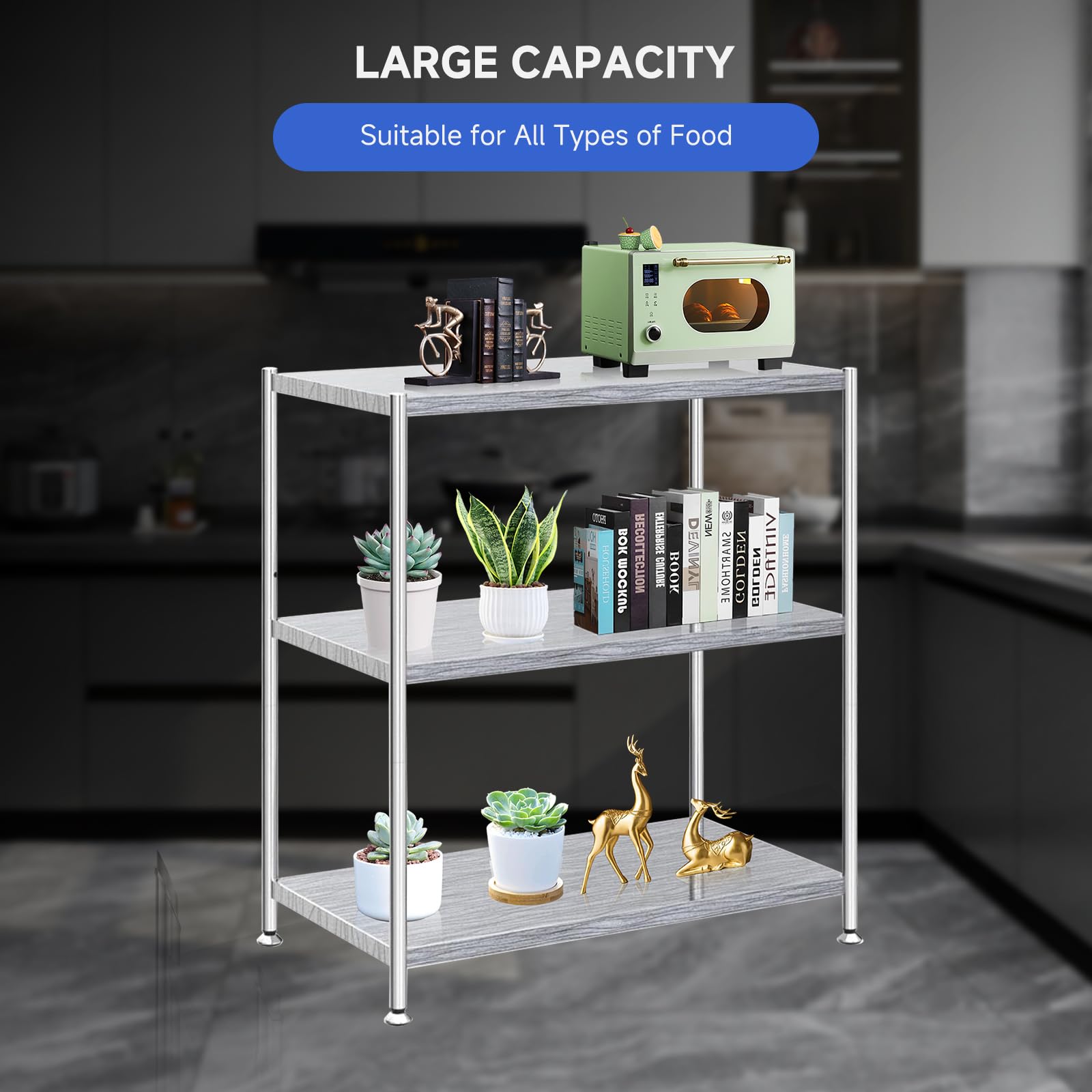 Garvee Stainless Steel Shelves,24 in x14 in x32 in 3-Tier Storage Shelf Heavy Duty Storage Rack Shelving Capacity Shelf Unit for Kitchen Garage Office Restaurant Warehouse,330 LB Per Shelf - Image 4