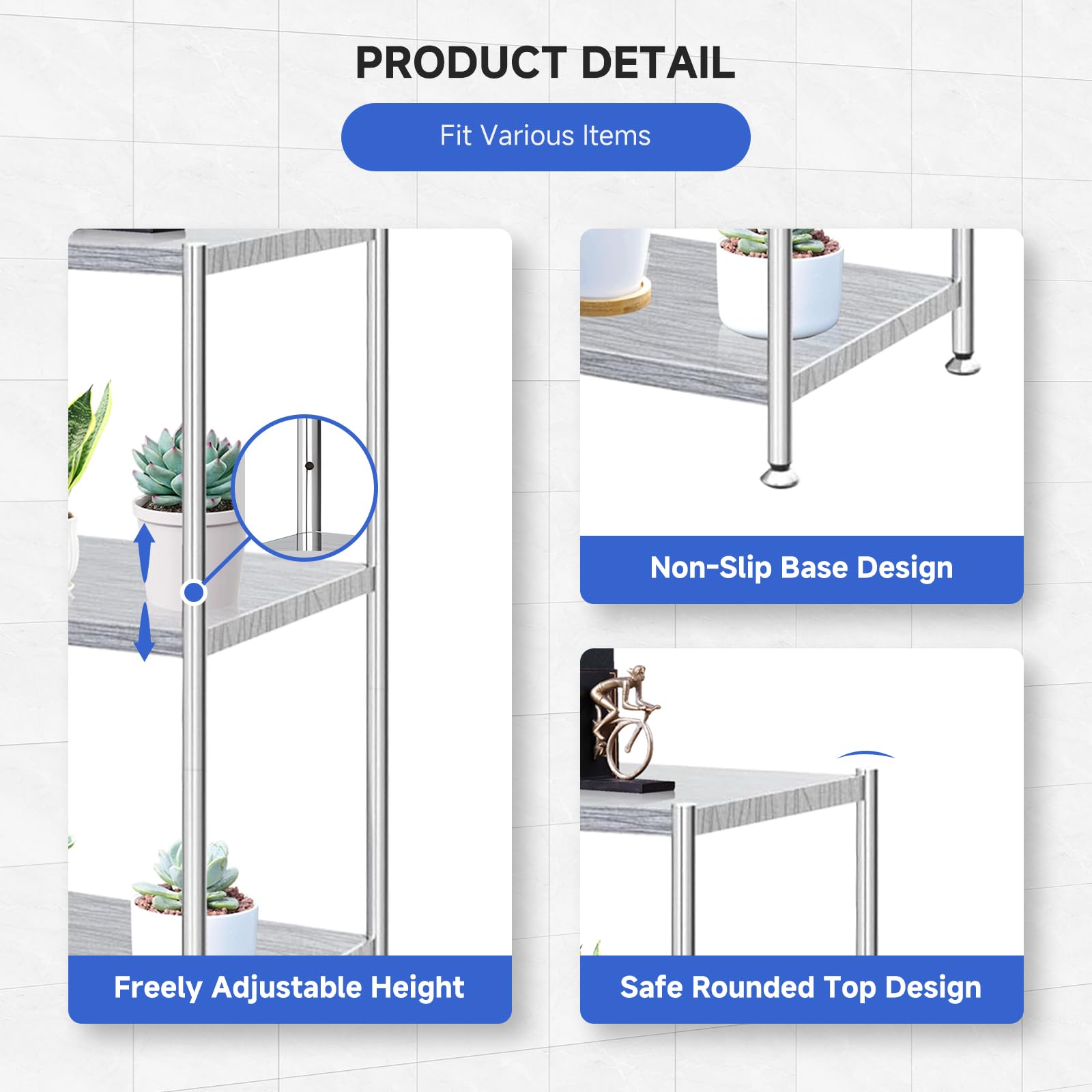Garvee Stainless Steel Shelves,24 in x14 in x32 in 3-Tier Storage Shelf Heavy Duty Storage Rack Shelving Capacity Shelf Unit for Kitchen Garage Office Restaurant Warehouse,330 LB Per Shelf - Image 5