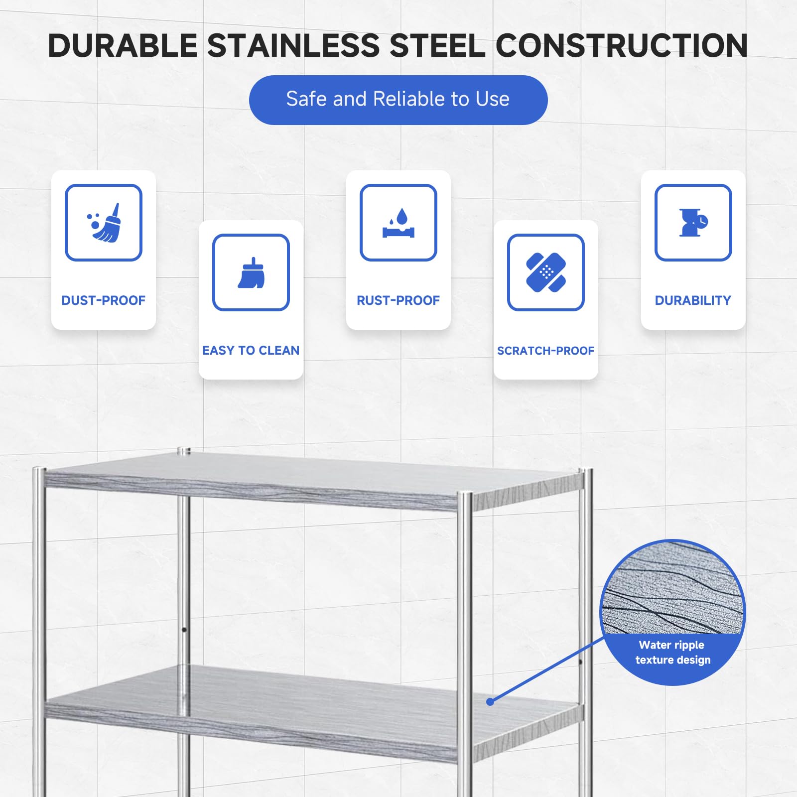 Garvee Stainless Steel Shelves,24 in x14 in x32 in 3-Tier Storage Shelf Heavy Duty Storage Rack Shelving Capacity Shelf Unit for Kitchen Garage Office Restaurant Warehouse,330 LB Per Shelf - Image 6