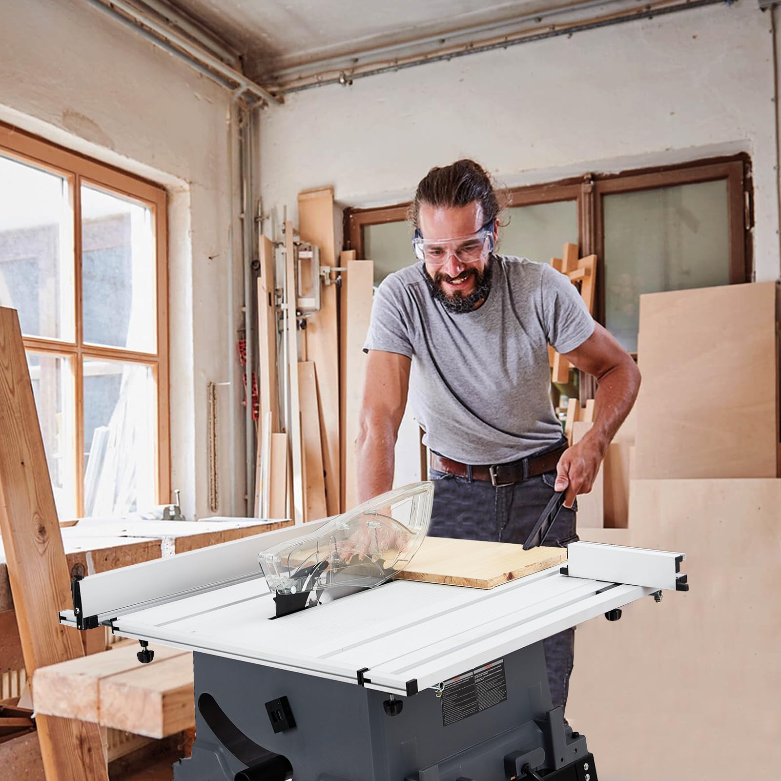 Garvee Table Saw, 10 in 15A Multifunctional Saw with Stand & Push Stick, 90° Cross Cut & 0-45° Bevel Cut, 5000RPM, Adjustable Blade Height, Ideal for Woodworking - Image 7