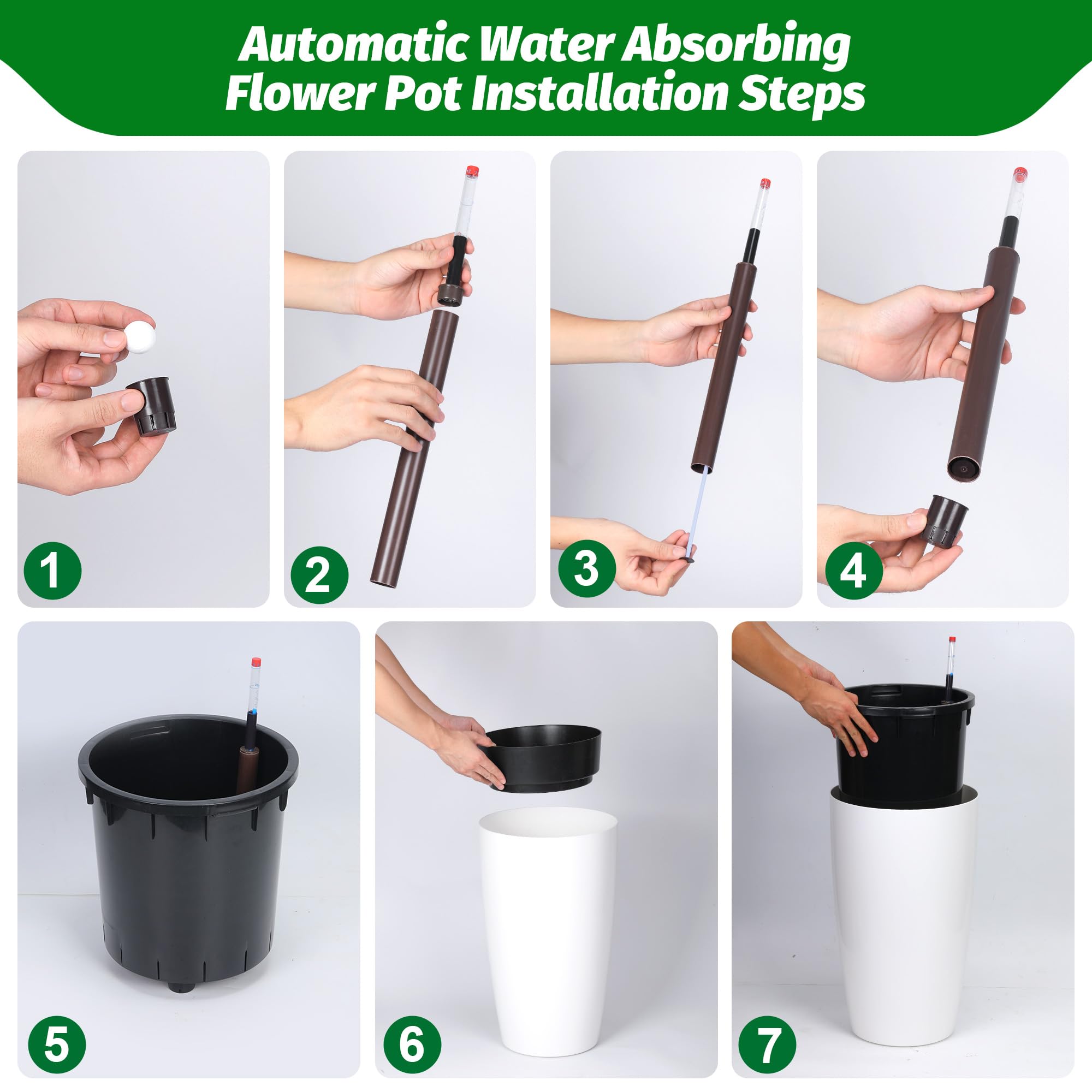 Garvee Tall Planters for Outdoor Plants, 22 in Large Planters Set of 2, Outdoor & Indoor Planters with Water Level Monitor ＆ Inner Bucket, Automatic Watering, for Porch, Patio, Backyard, White - Image 3