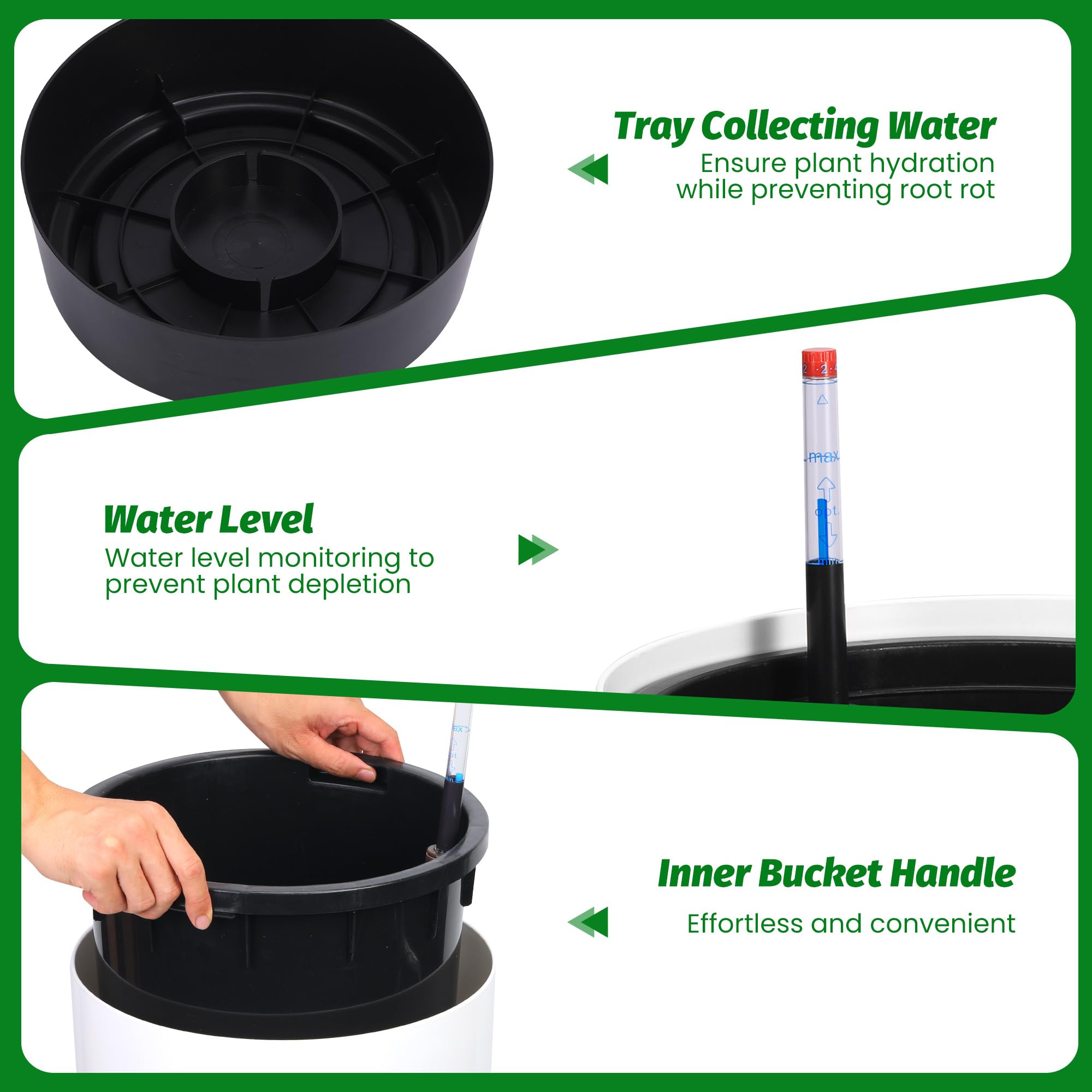 Garvee Tall Planters for Outdoor Plants, 22 in Large Planters Set of 2, Outdoor & Indoor Planters with Water Level Monitor ＆ Inner Bucket, Automatic Watering, for Porch, Patio, Backyard, White - Image 4