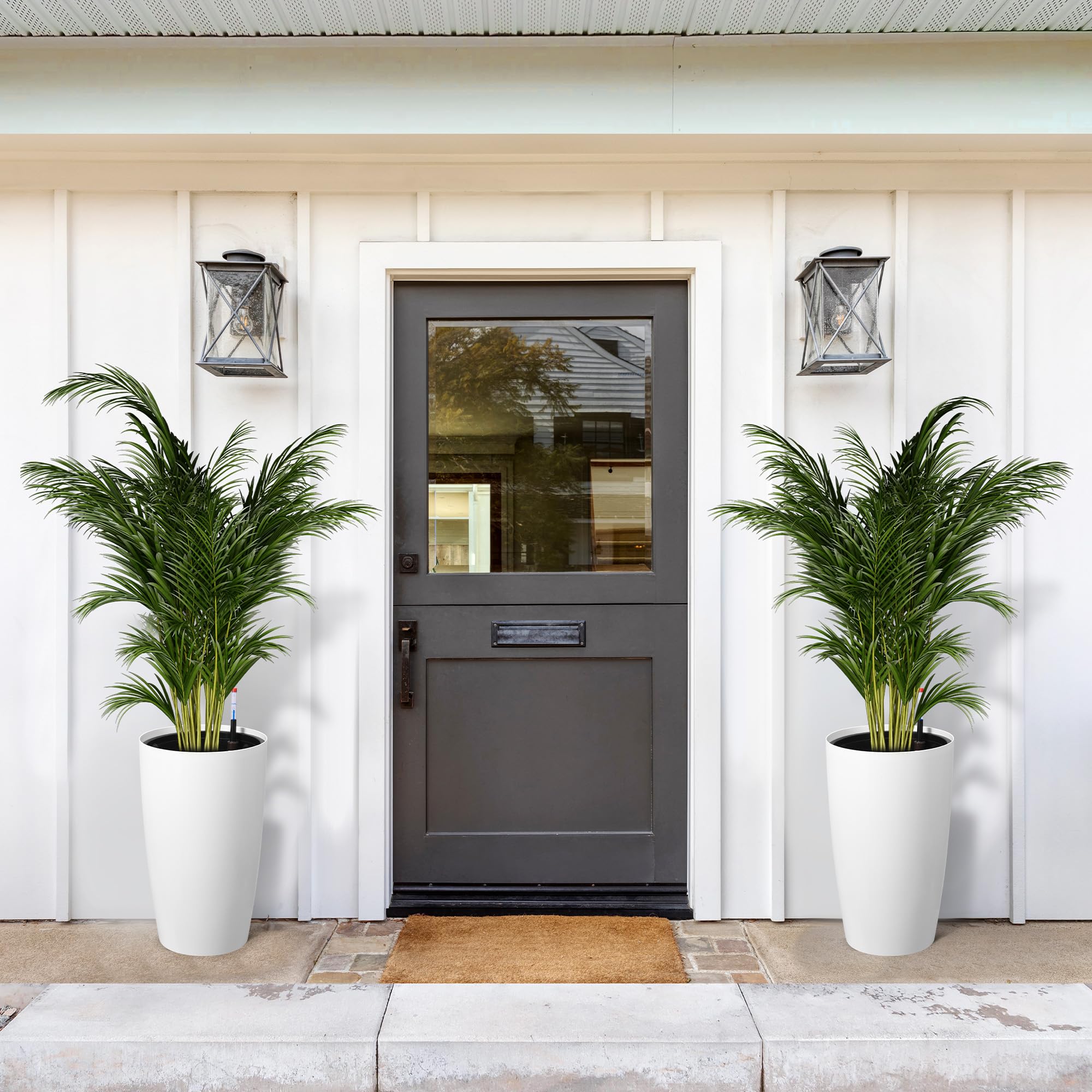 Garvee Tall Planters for Outdoor Plants, 22 in Large Planters Set of 2, Outdoor & Indoor Planters with Water Level Monitor ＆ Inner Bucket, Automatic Watering, for Porch, Patio, Backyard, White - Image 7