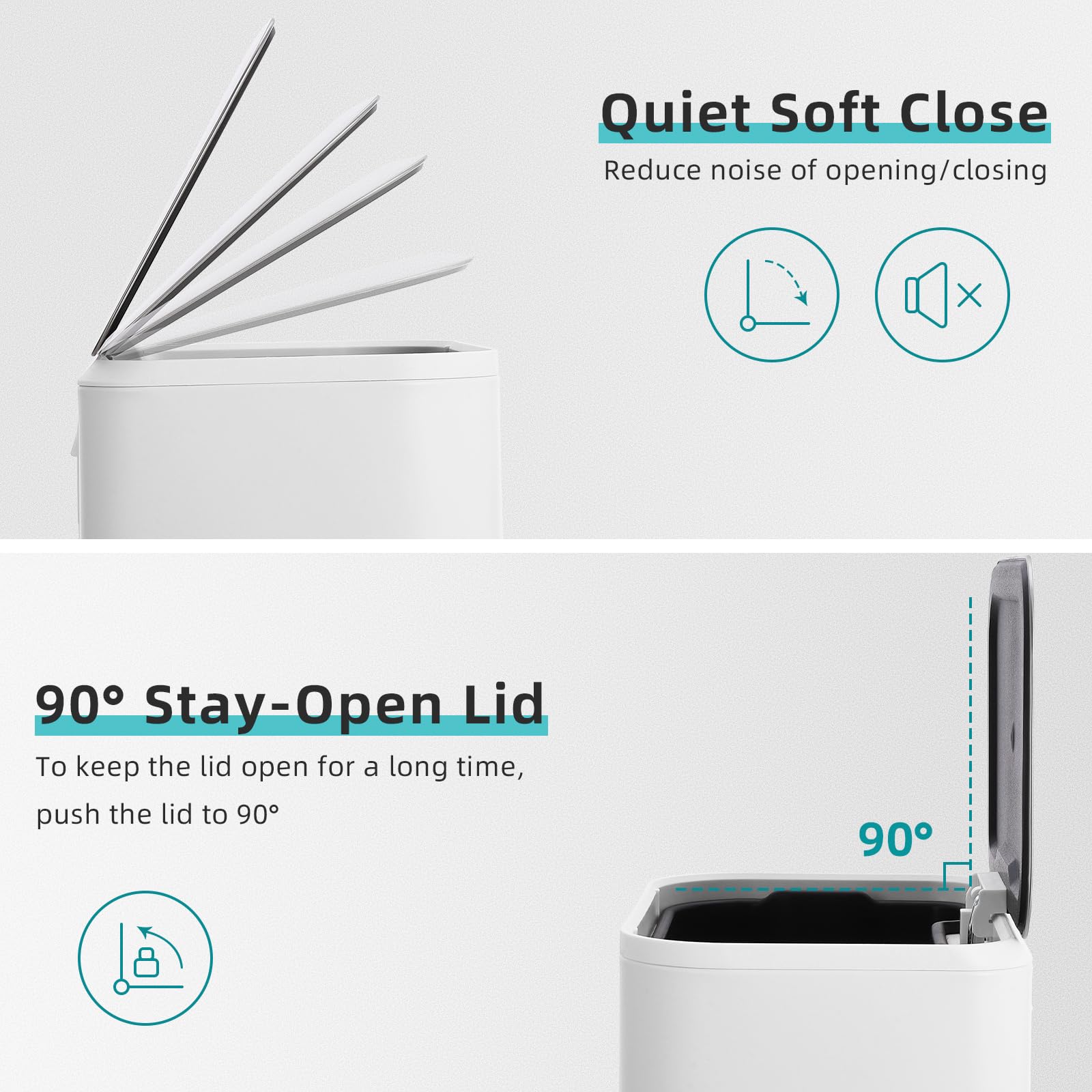 Garvee Trash Can with Lid, 8 gal Step Open Garbage Can, Stainless Steel Waste Bin with Removable Inner Bucket, Rectangular, for Kitchen Bathroom, Office, Living Room (30 L, White) - Image 4