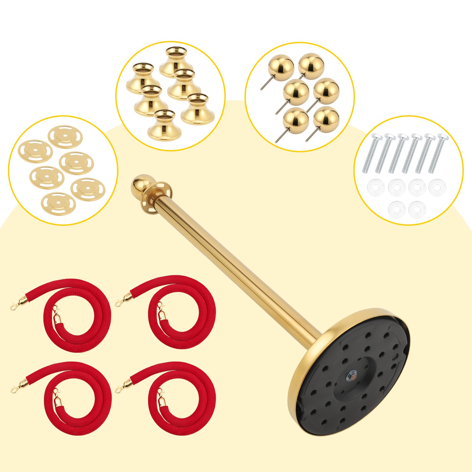 GARVEE Velvet Ropes and Posts, Crowd Control Barriers, 4 Red Velvet Rope 5 ft, 6 Pcs 38 in Gold Stanchion Post with Ball Top for Red Carpet, Theaters, Parties, Wedding, Exhibition - Image 6