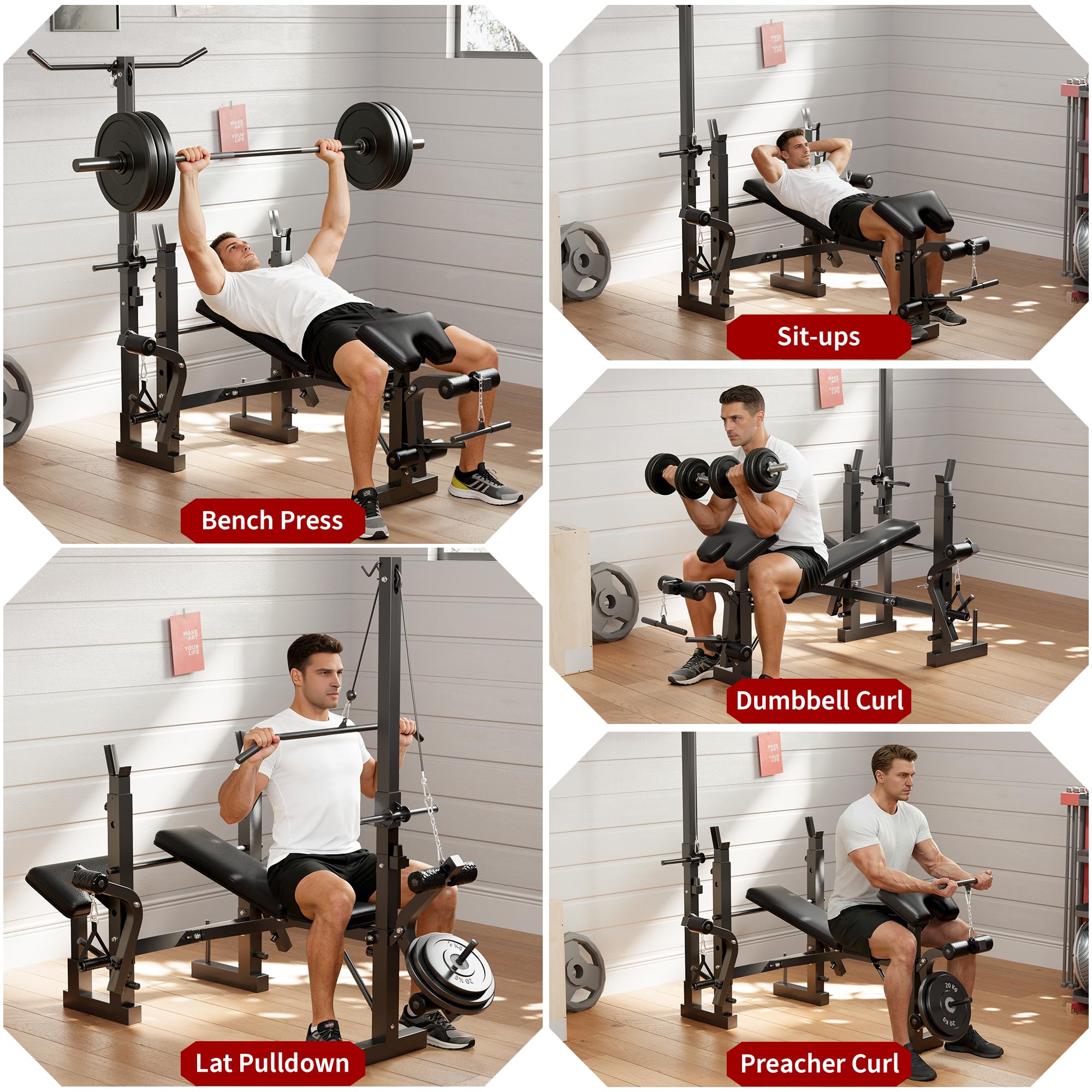 Garvee Weight Bench Set for Home Gym, Multi-Function Bench Press Set with Preacher Curl Pad & Chest Fly, Leg Extension and Leg Curl, Lat Pulldown, Full Body Strength Trainer Equipment - Image 3