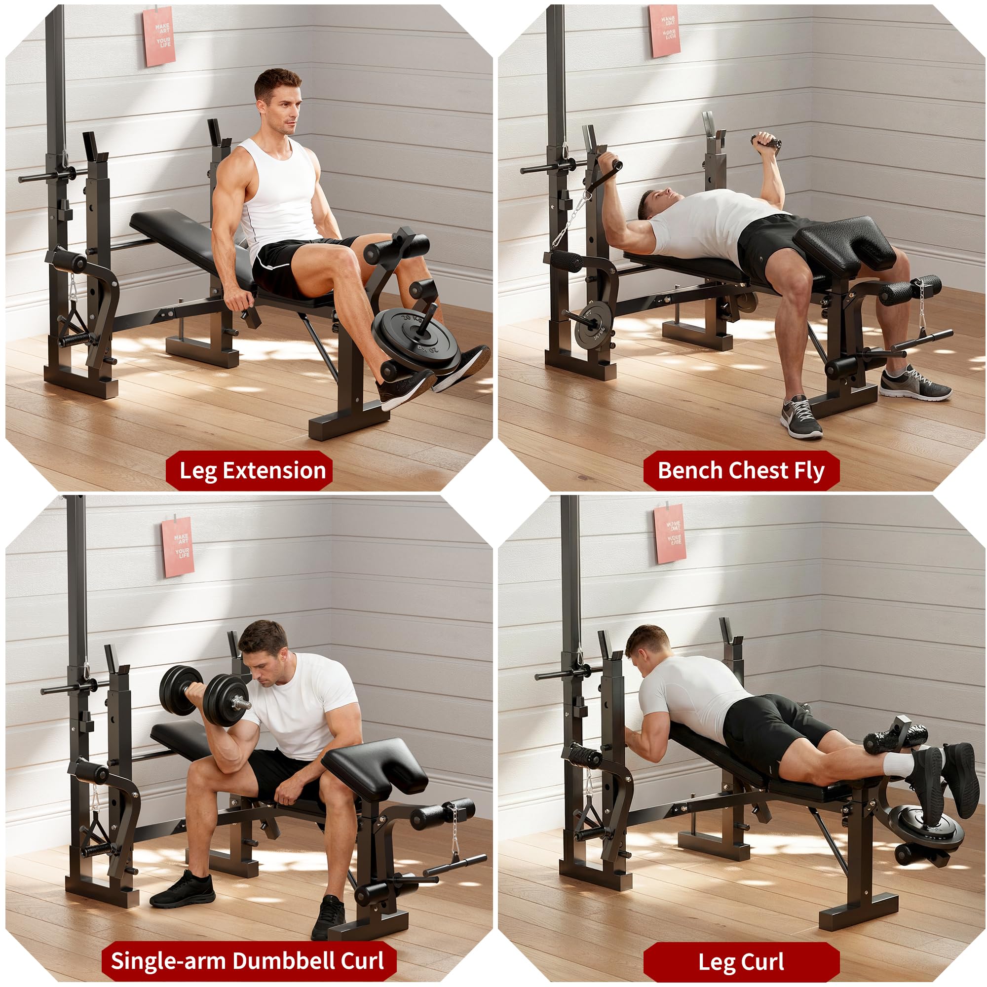 Garvee Weight Bench Set for Home Gym, Multi-Function Bench Press Set with Preacher Curl Pad & Chest Fly, Leg Extension and Leg Curl, Lat Pulldown, Full Body Strength Trainer Equipment - Image 4