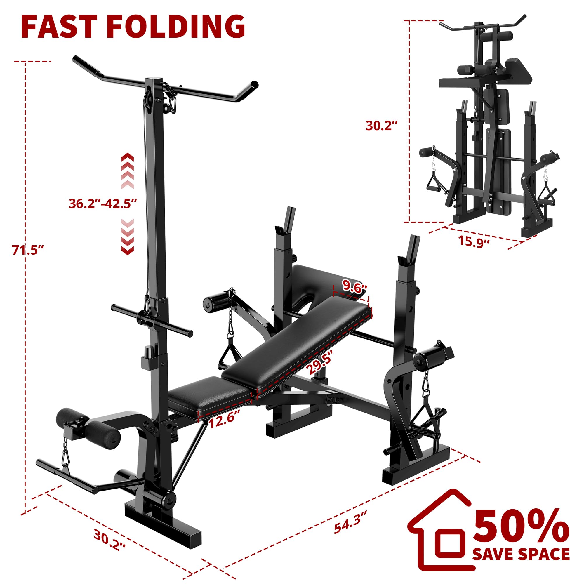 Garvee Weight Bench Set for Home Gym, Multi-Function Bench Press Set with Preacher Curl Pad & Chest Fly, Leg Extension and Leg Curl, Lat Pulldown, Full Body Strength Trainer Equipment - Image 7