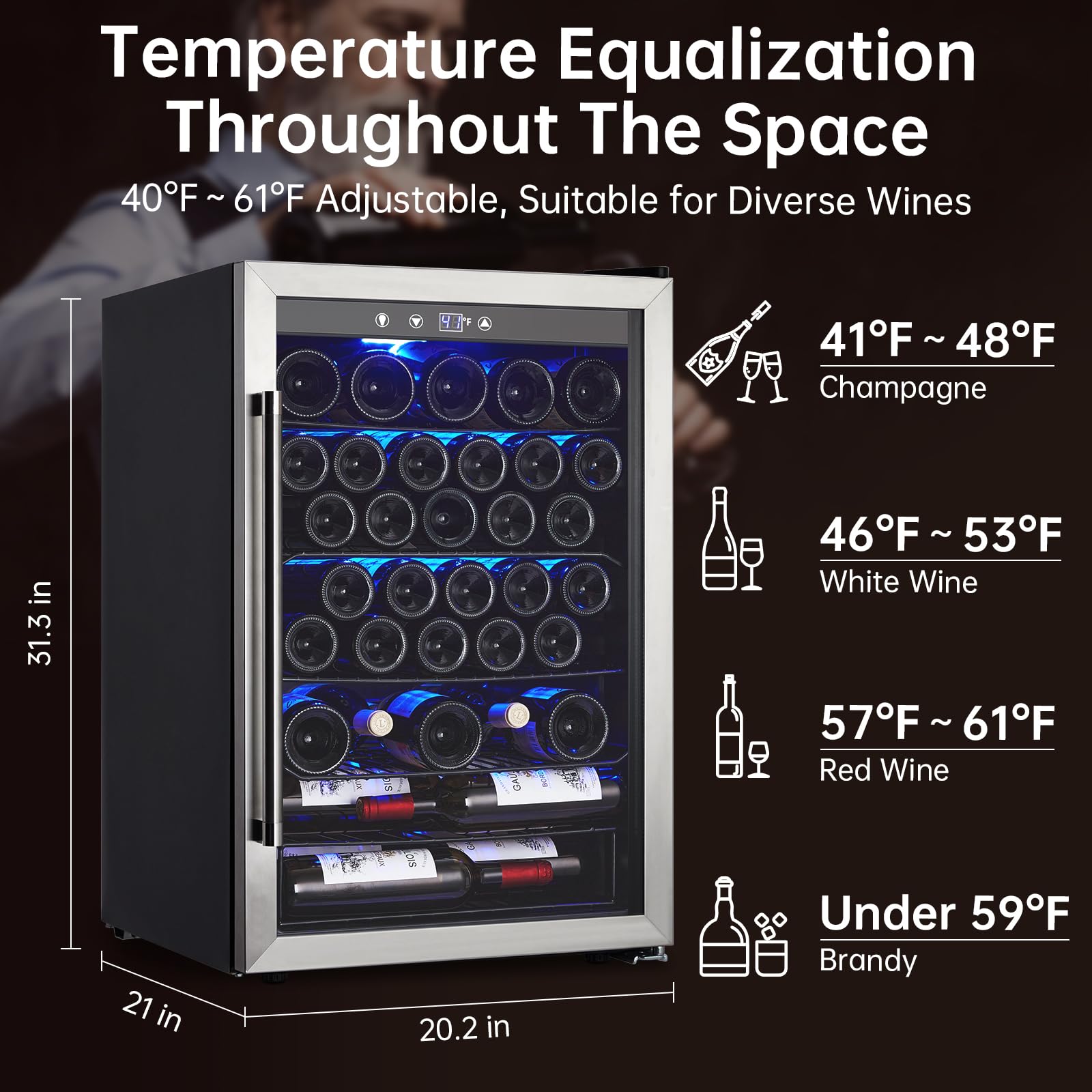 Garvee Wine Fridge 36 Bottle, Wine Cooler Refrigerator with 40~61°F Digital Temperature Control, Wine Refrigerator Freestanding for Red White Wine, Champagne, Beer with Blue Interior Light - Image 5