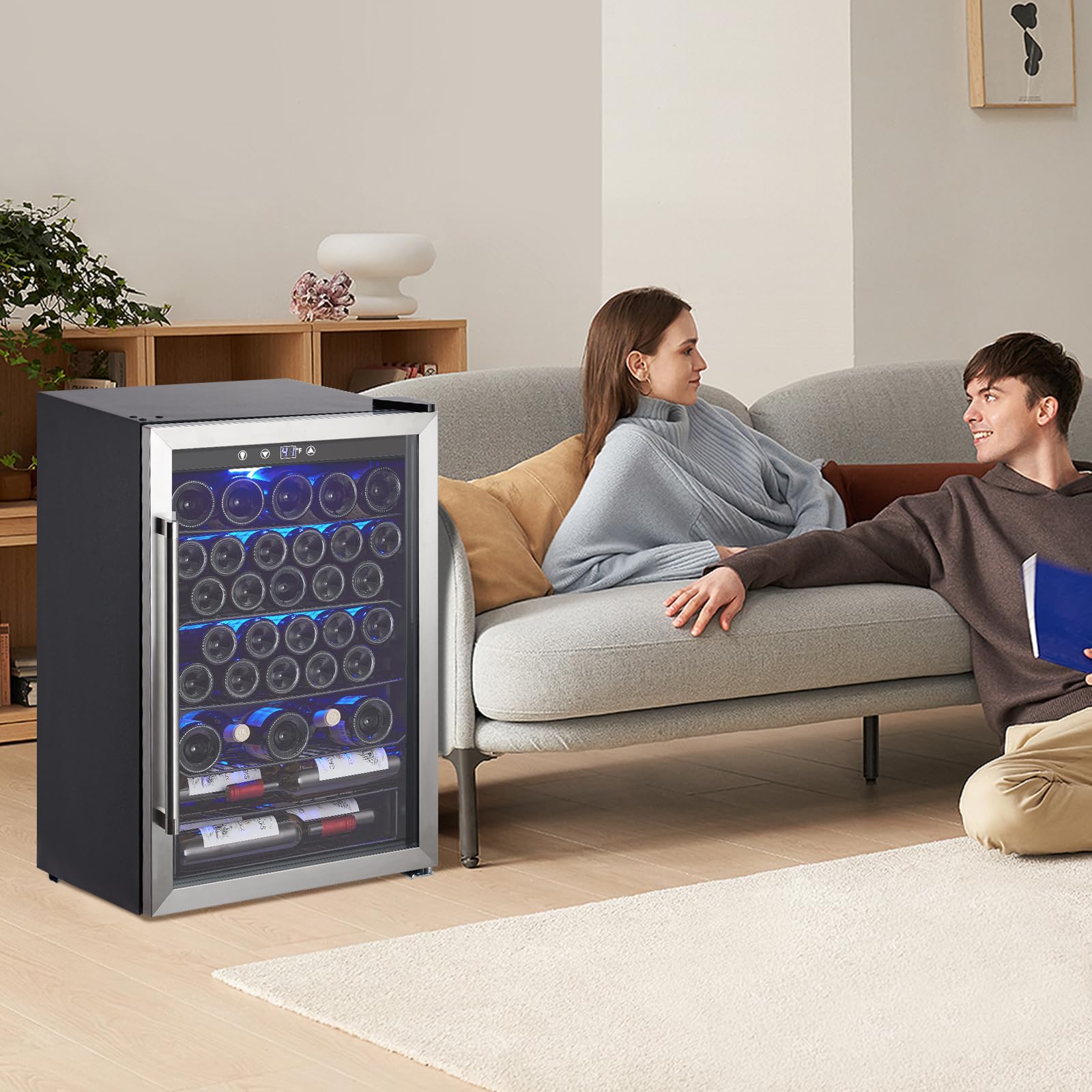 Garvee Wine Fridge 36 Bottle, Wine Cooler Refrigerator with 40~61°F Digital Temperature Control, Wine Refrigerator Freestanding for Red White Wine, Champagne, Beer with Blue Interior Light - Image 7