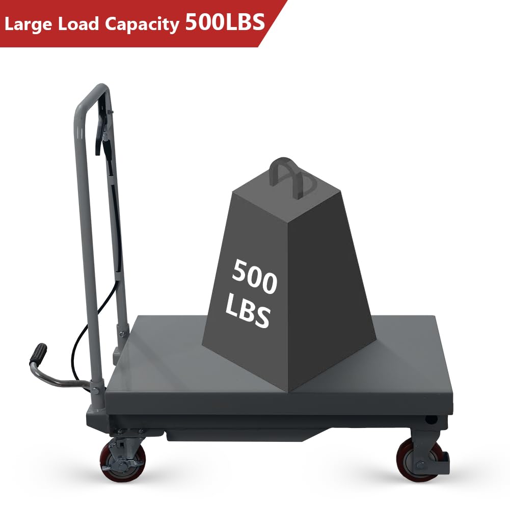 Hydraulic Scissor Cart Lift Table, 500 LBS Capacity 28.5 in Lifting Height Manual Scissor Lift Table w/ 4 Wheels and Foot Pump for Material Handling - Image 3