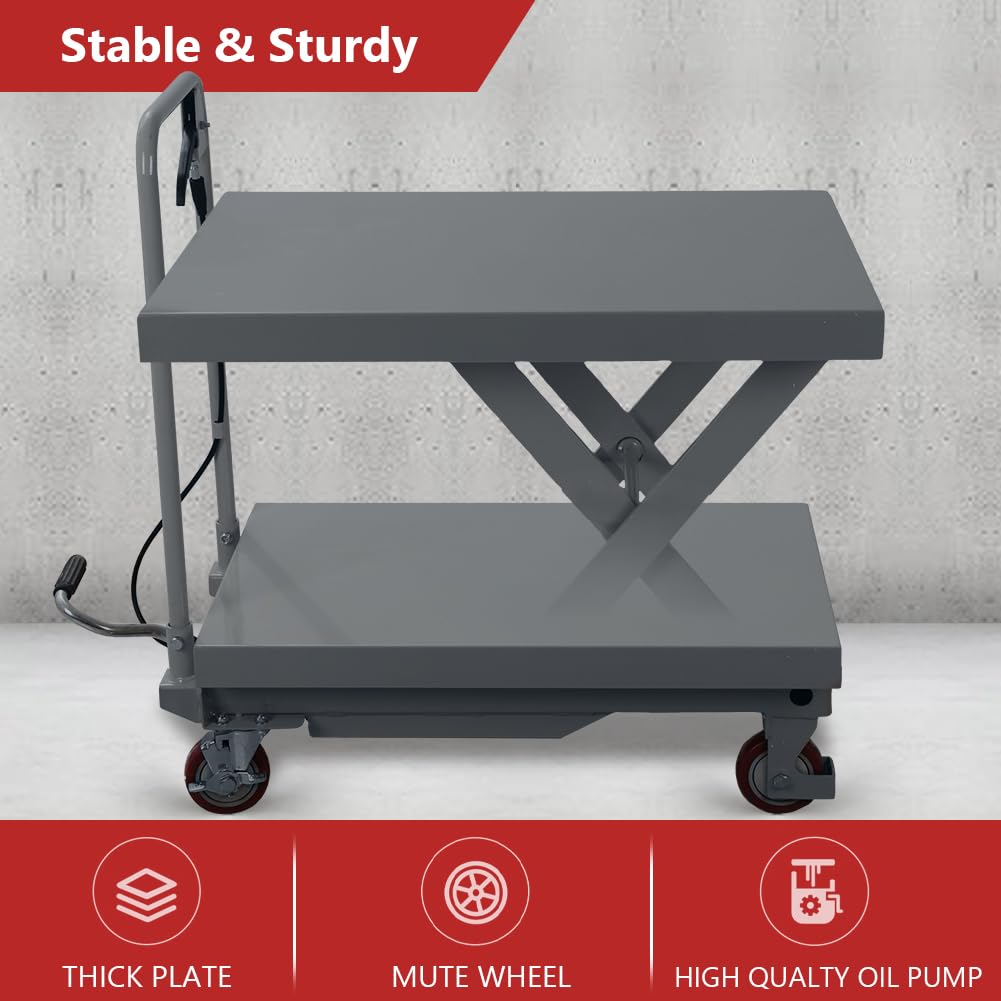 Hydraulic Scissor Cart Lift Table, 500 LBS Capacity 28.5 in Lifting Height Manual Scissor Lift Table w/ 4 Wheels and Foot Pump for Material Handling - Image 6