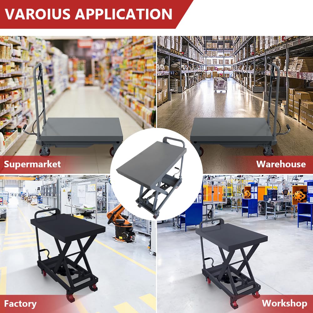 Hydraulic Scissor Cart Lift Table, 500 LBS Capacity 28.5 in Lifting Height Manual Scissor Lift Table w/ 4 Wheels and Foot Pump for Material Handling - Image 7