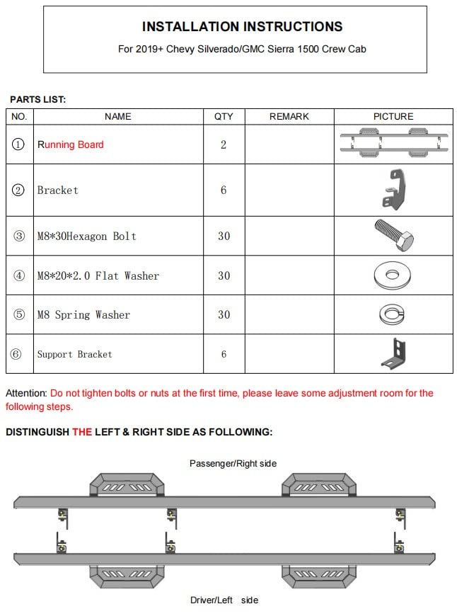 Running Boards for 2019-2023 Chevy Silverado/Sierra 1500 & 2020-2023 Silverado/Sierra 2500HD 3500HD Crew Cab (Exclude 2019 1500 LD/Limited), Car Door Side Steps Nerf Bars Truck Boards Step Rails - Image 5