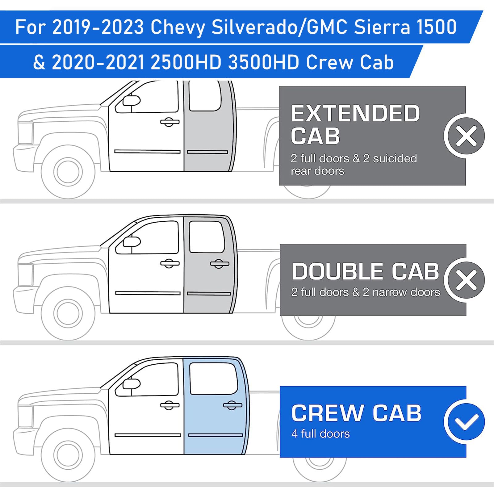 Running Boards for 2019-2023 Chevy Silverado/Sierra 1500 & 2020-2023 Silverado/Sierra 2500HD 3500HD Crew Cab (Exclude 2019 1500 LD/Limited), Car Door Side Steps Nerf Bars Truck Boards Step Rails - Image 6