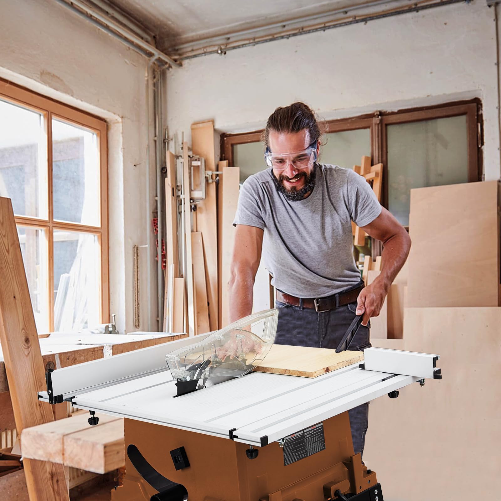 Table Saw, 10 in 15A Multifunctional Saw with Stand & Push Stick for Jobside, 90° Cross Cut & 0-45° Bevel Cut, Cutting Speed Up to 5000RPM, Adjustable Blade Height, Ideal for Woodworking, Orange - Image 6