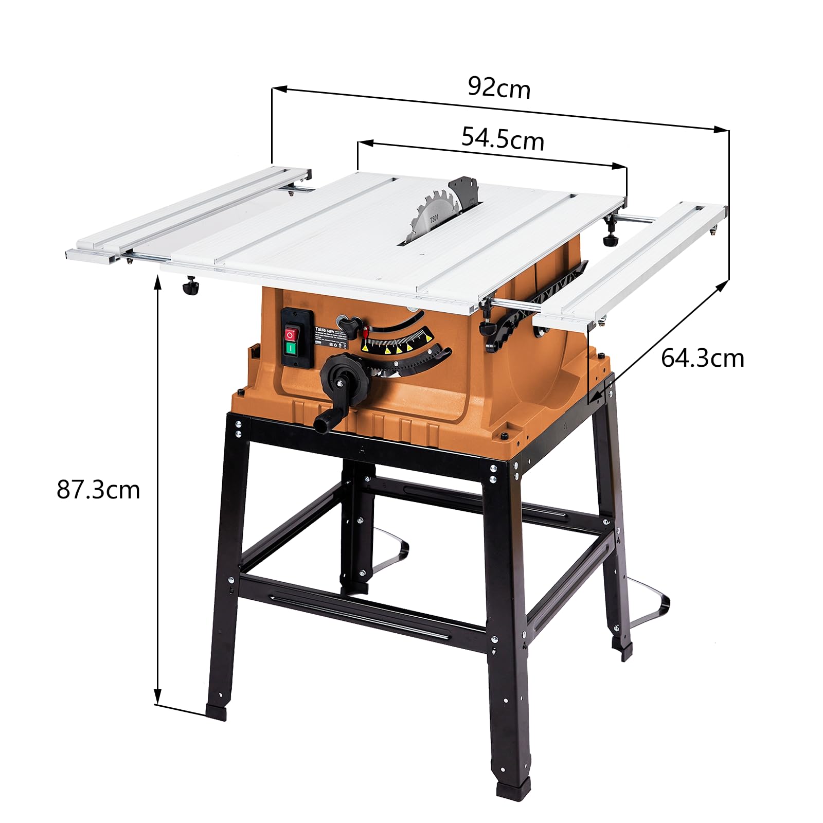 Table Saw, 10 in 15A Multifunctional Saw with Stand & Push Stick for Jobside, 90° Cross Cut & 0-45° Bevel Cut, Cutting Speed Up to 5000RPM, Adjustable Blade Height, Ideal for Woodworking, Orange - Image 7