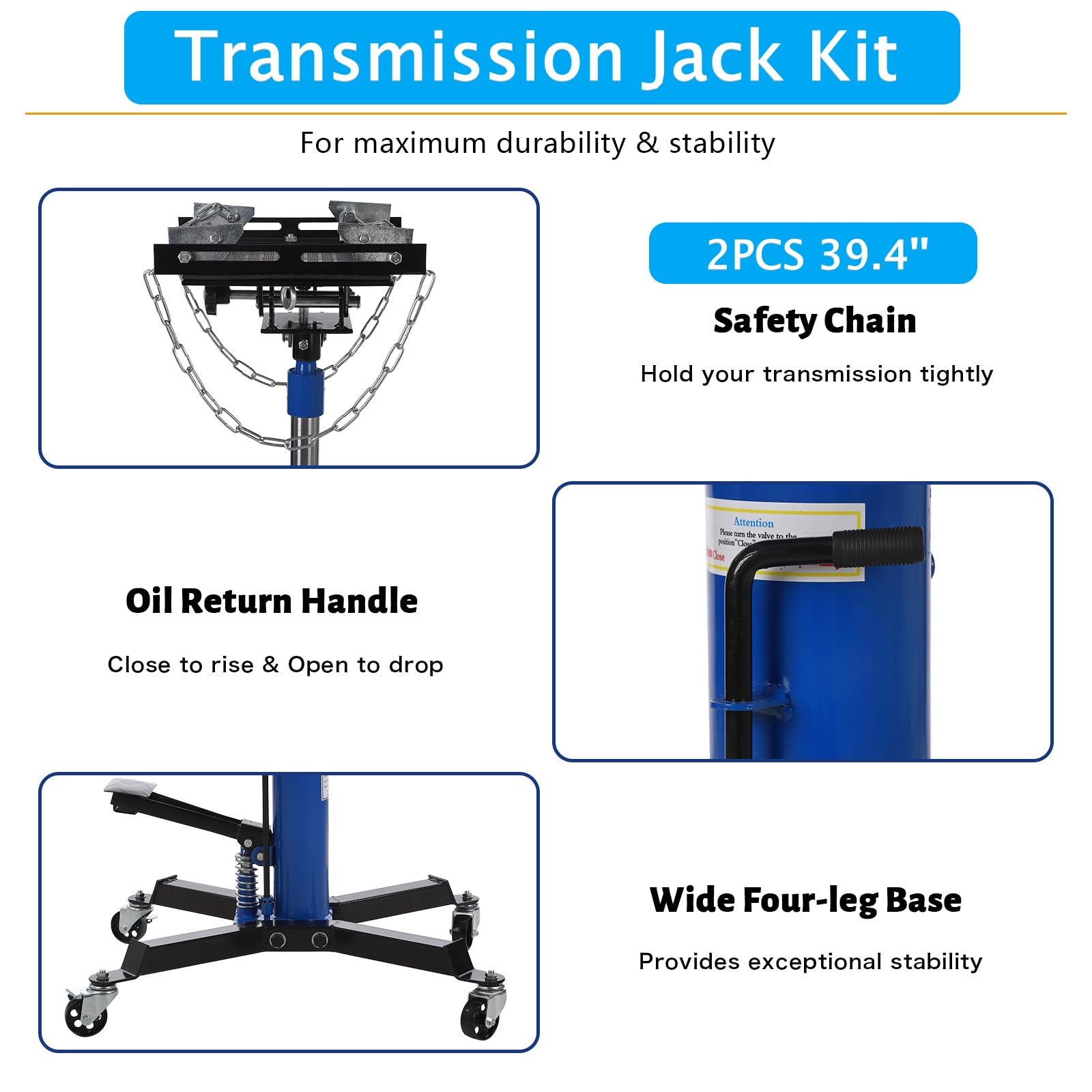 Transmission Jack, 0.6 T/1322 LBS Hydraulic Telescopic Transmission Jack, 2-Stage Floor-Standing Transmission Jack, with Foot Pedal, 360° Swivel Wheel, Garage/Workshop/Car Lift, Blue - Image 5
