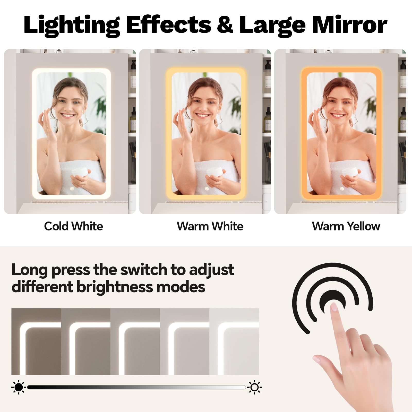 White Makeup Vanity Desk with Mirror and Lights, Vanity Table Set with Charging Station, Dressing Table with Stool, 2 Drawers, Open Shelves, Power Outlets & USB Ports, Vanity Desk with RGB Cabinets - Image 3